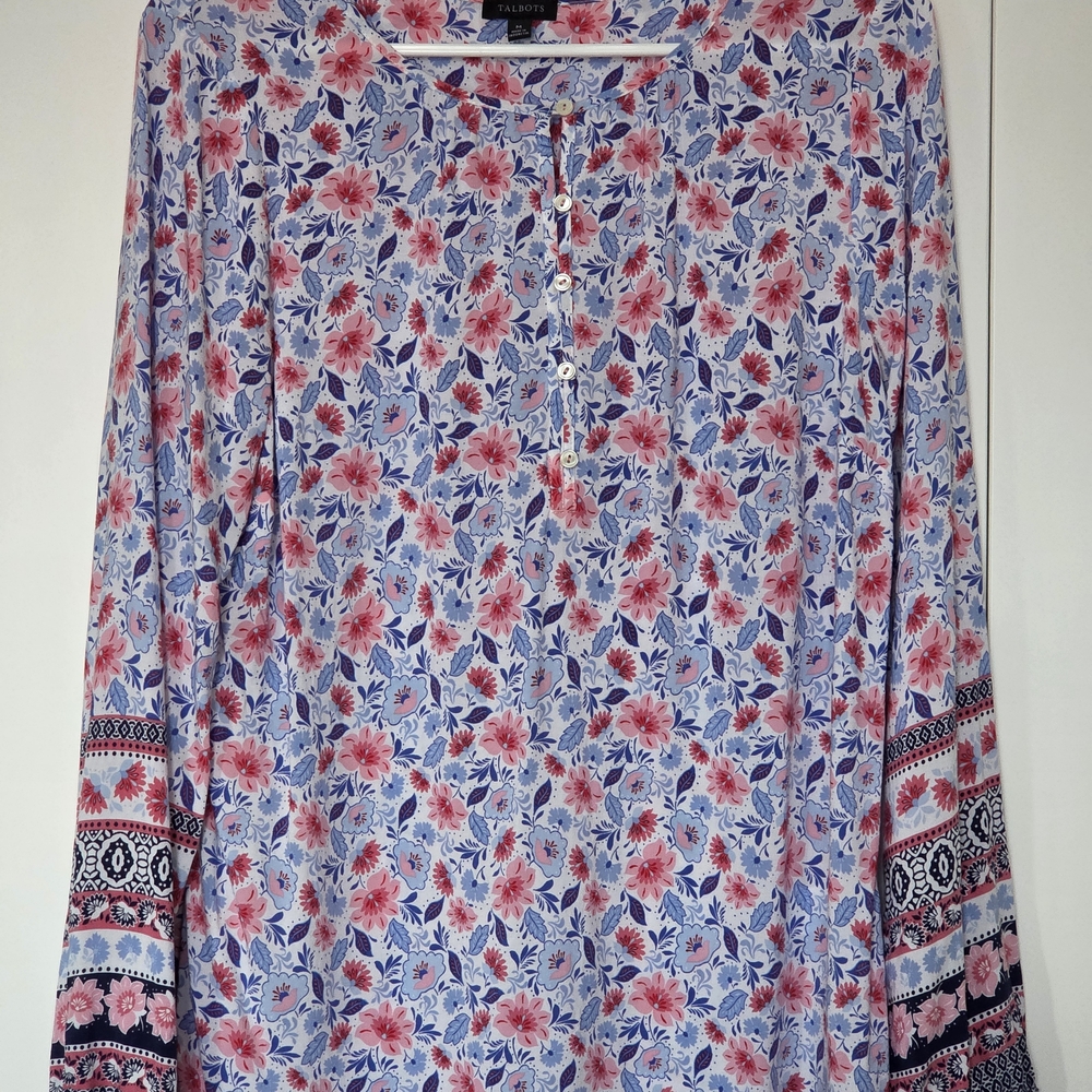 Talbots Floral Long Sleeve Top - Pink and Blue